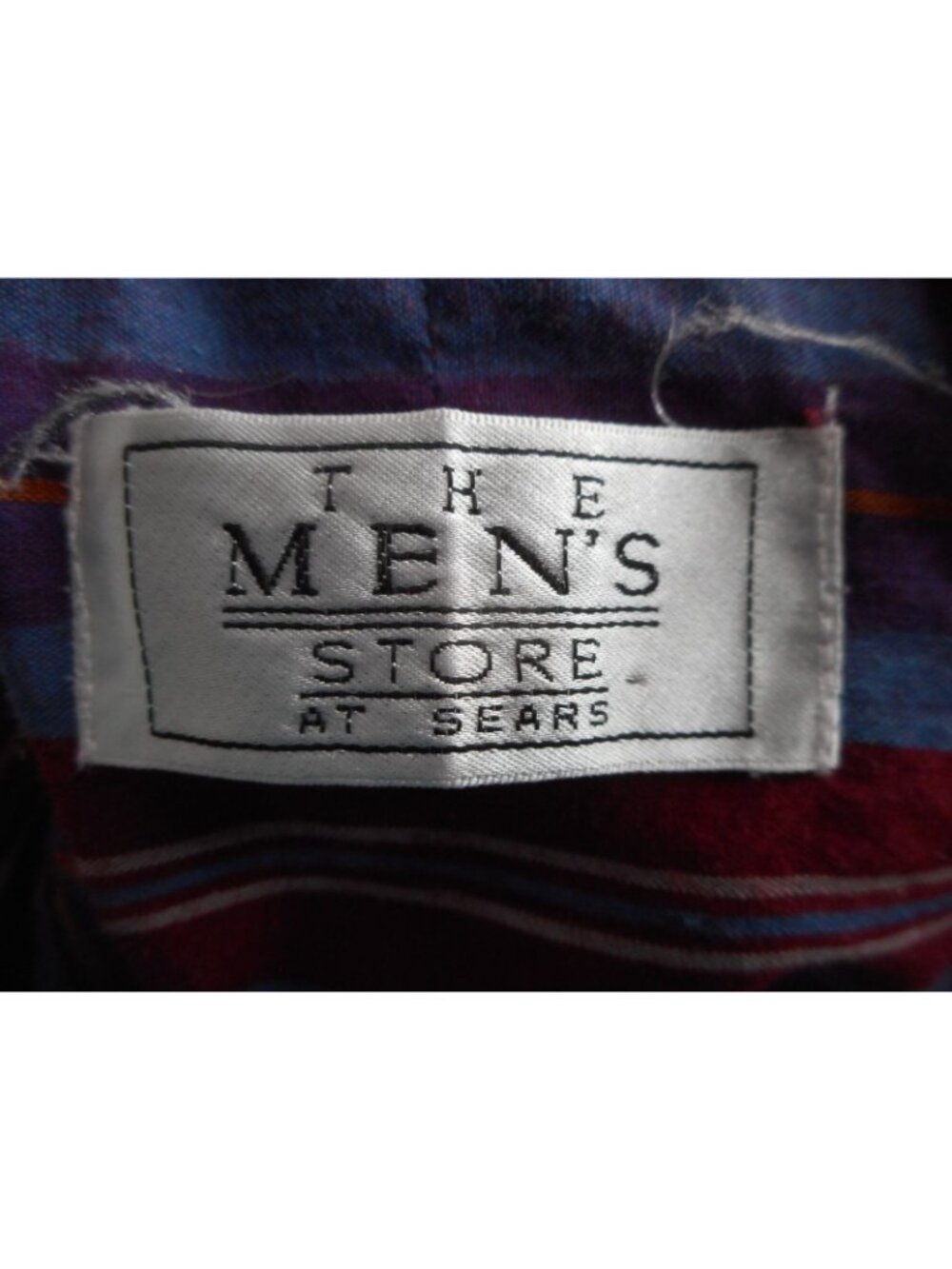 Vtg Sears Size L Striped Blue Burgundy Long sleeve Shirt button front mens - Picture 2 of 5